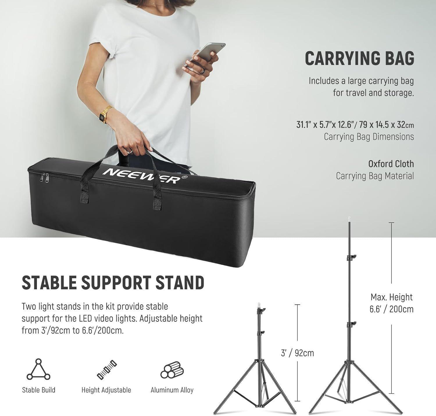 Kit LED Neewer 660 PRO II RGB con App y Soportes-2