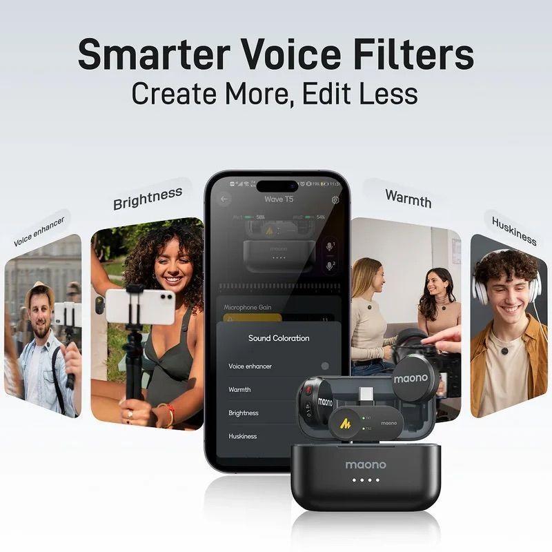 Micrófonos Inalámbricos Maono Wave T5 para USB-C con case de carga-5