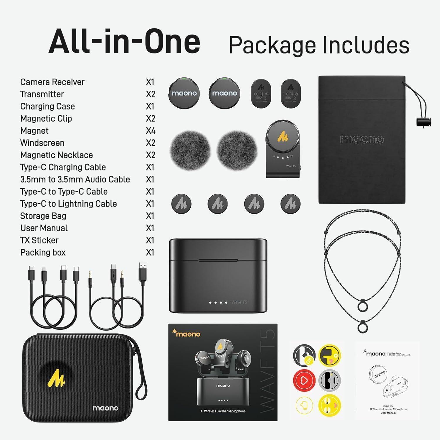 Micrófonos Inalámbricos Maono Wave T5 para cámaras con case de carga-3