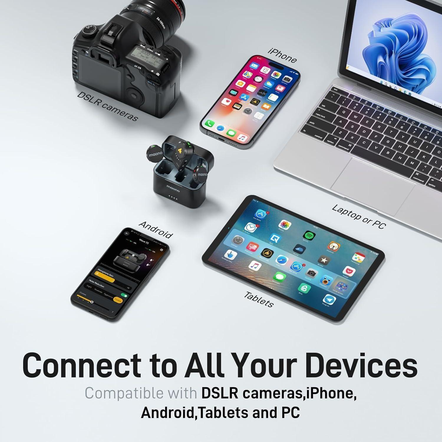 Micrófonos Inalámbricos Maono Wave T5 para cámaras con case de carga-4