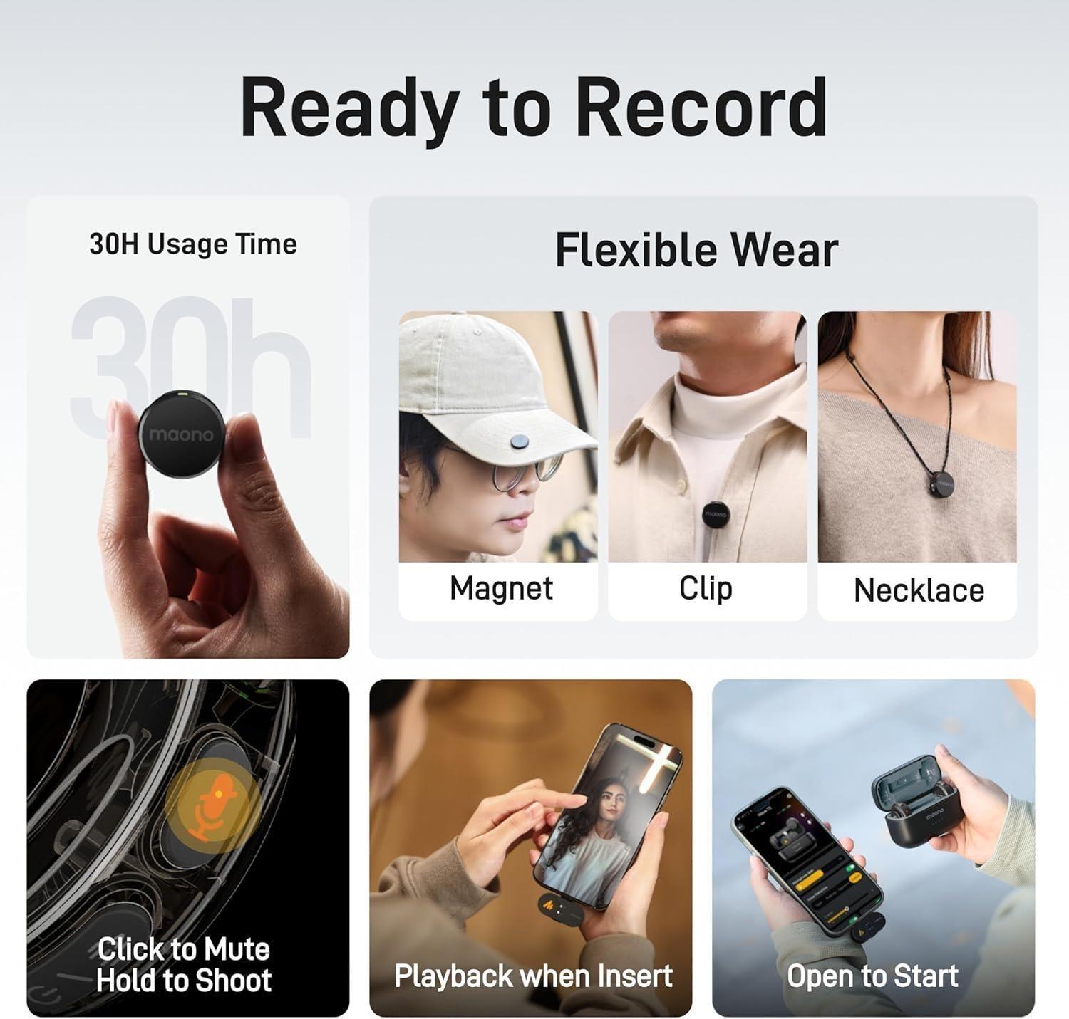 Micrófonos Inalámbricos Maono Wave T5 para cámaras con case de carga-6