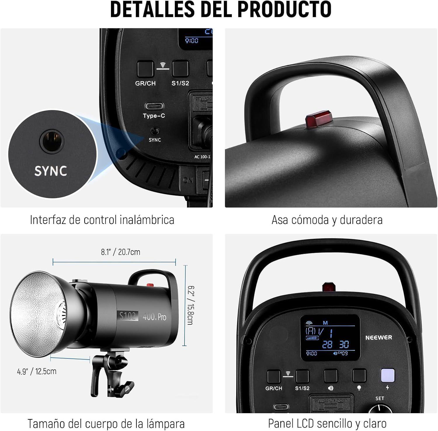 Flash Estudio Neewer S102-400W PRO con Trigger 2,4G-7