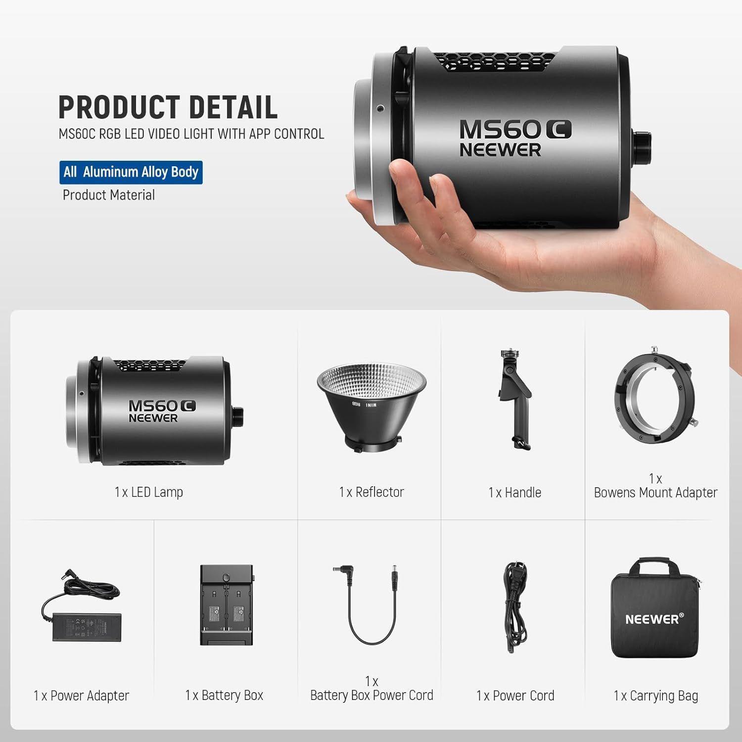 Foco de mano con luz LED RGB para video Neewer MS60C-8