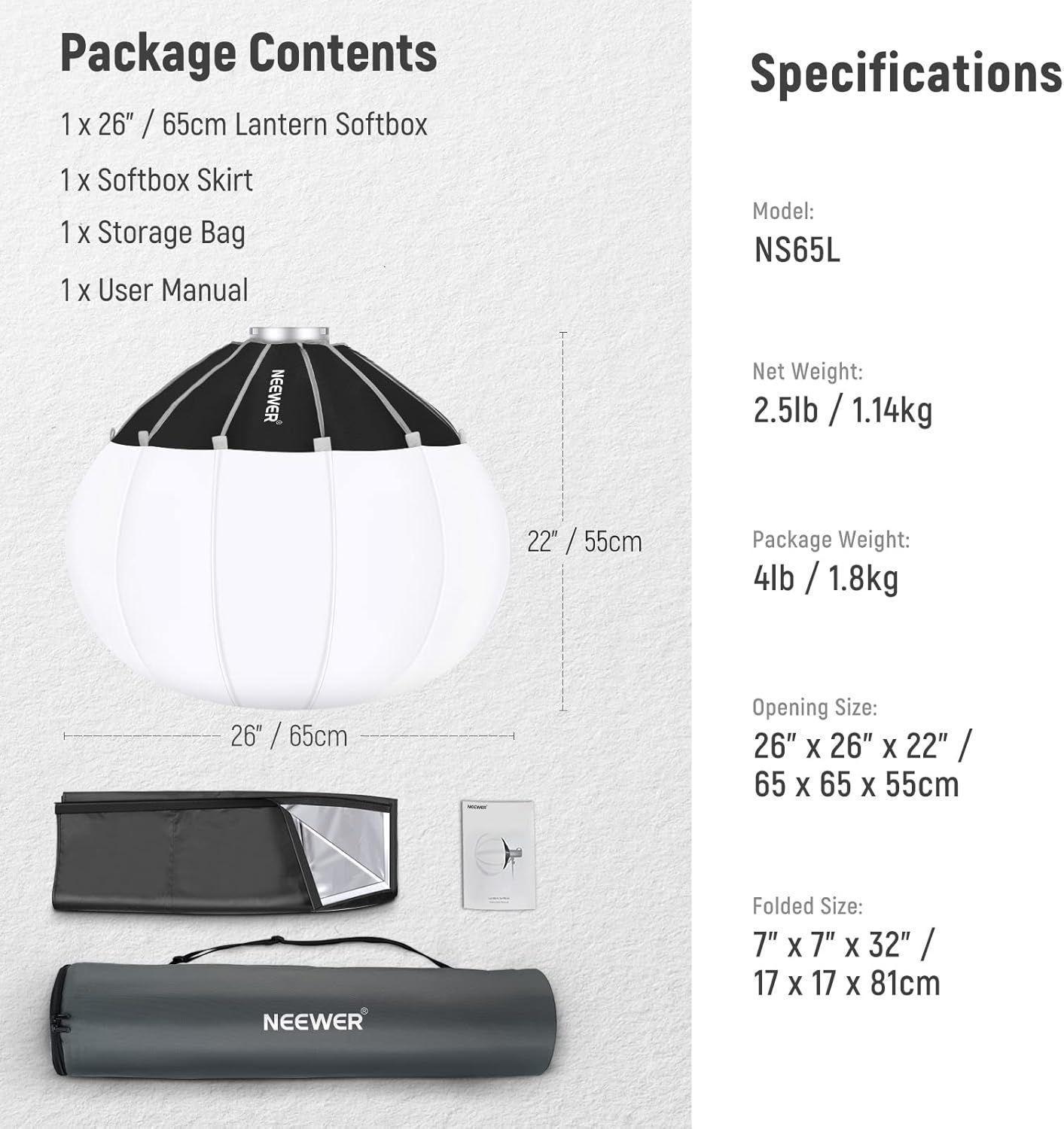 Softbox Linterna Neewer NS65L 65 cm con Montura Bowens-4