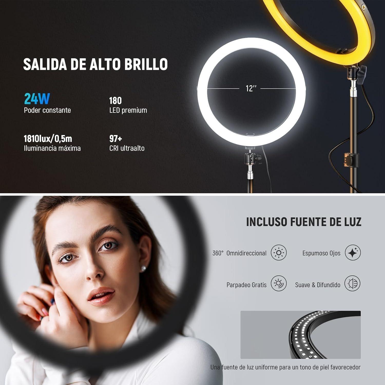 Anillo de Luz LED Neewer RH12B de 30,5cm con Soporte de 180cm-5