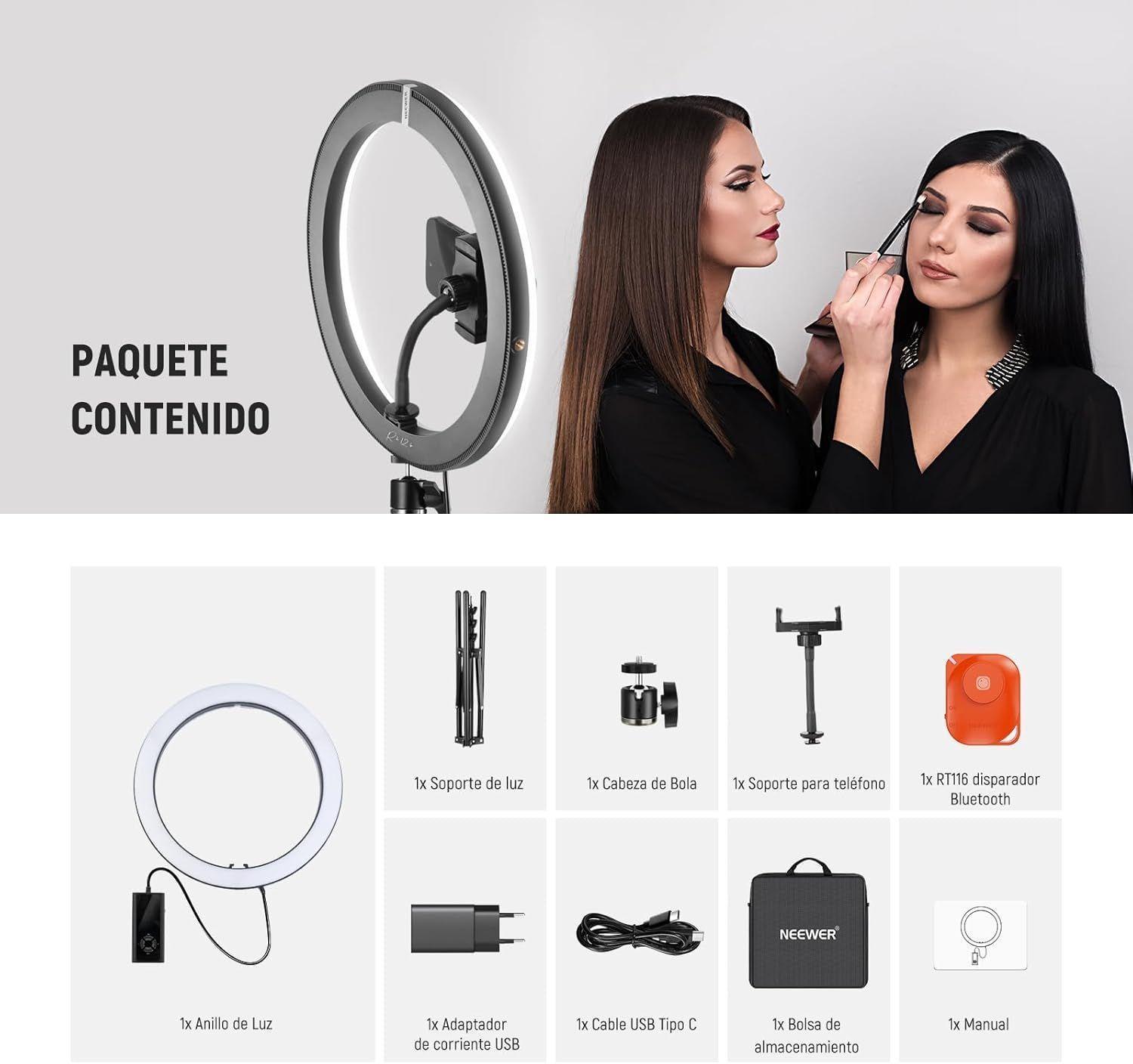 Anillo de Luz LED Neewer RH12B de 30,5cm con Soporte de 180cm-7