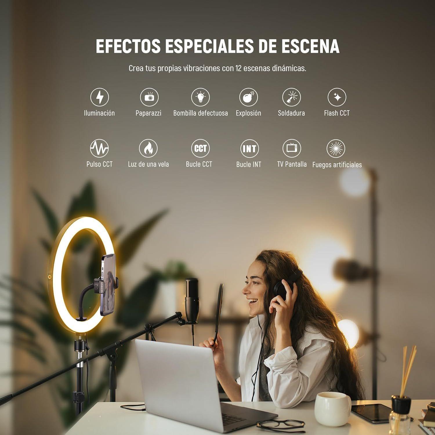 Anillo de Luz LED Neewer RH12B de 30,5cm con Soporte de 180cm-8