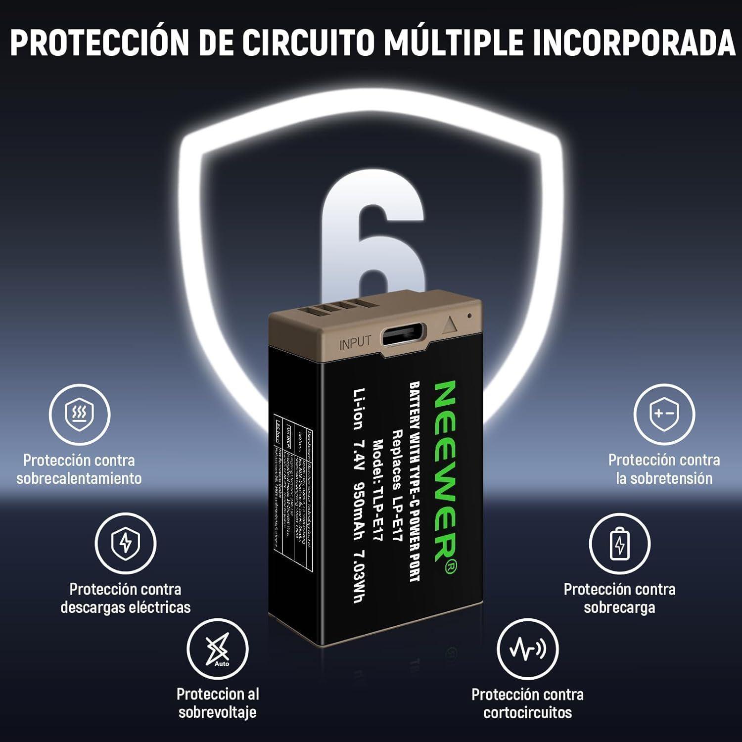 Batería USB-C Recargable Neewer LP-E17 7,4V 950mAh-2