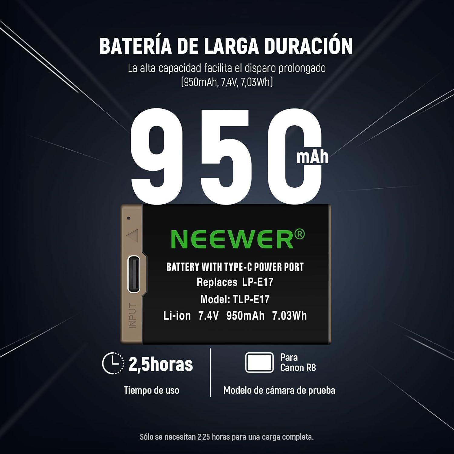 Batería USB-C Recargable Neewer LP-E17 7,4V 950mAh-6