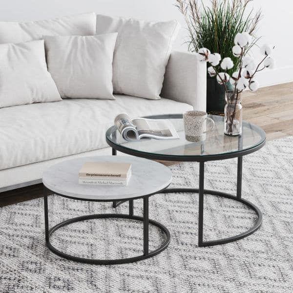Mesa de Centro Nido Negra - Vidrio Mármol- Viatto-1