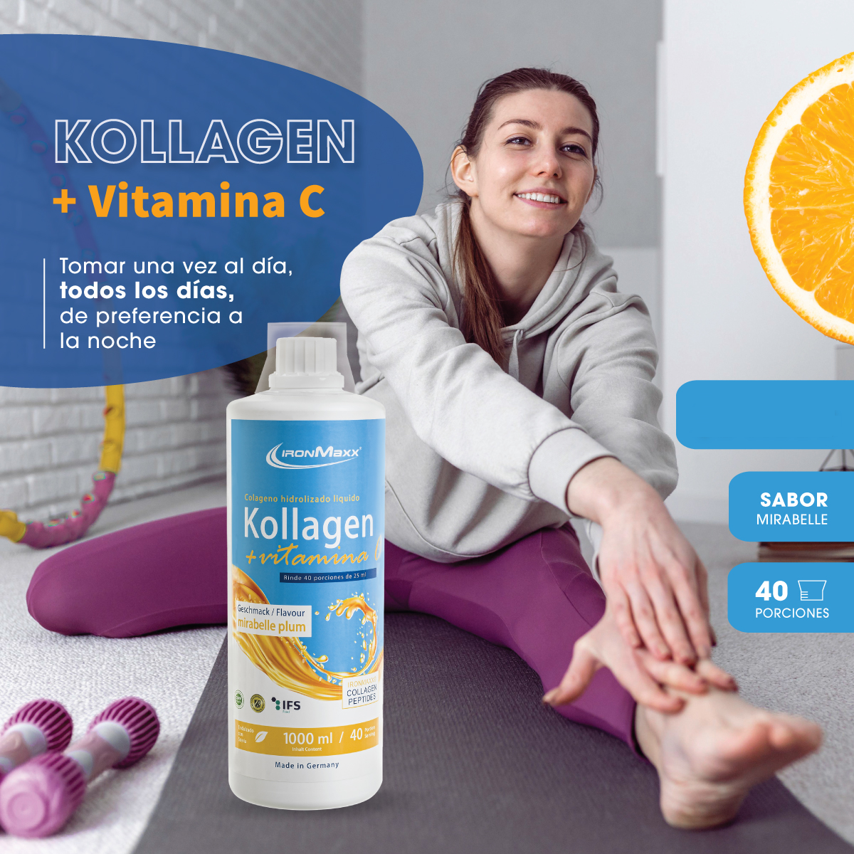 Kollagen + Vitamina C 1000 mL Sabor Mirabelle – Ironmaxx-2