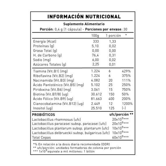 Probiótico + Complejo B 60 billones x 30 caps, NUP-1