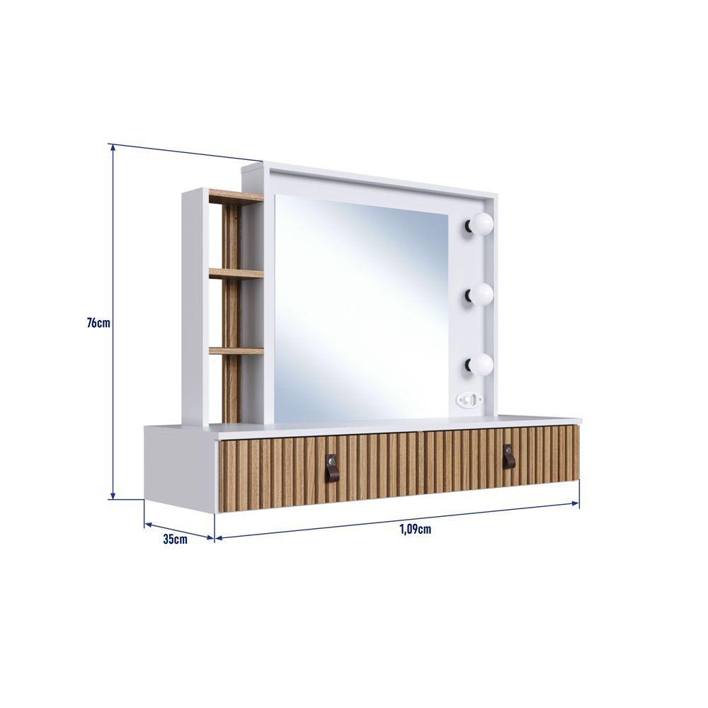 Tocador mural con espejo 2 gavetas con luz amber-2