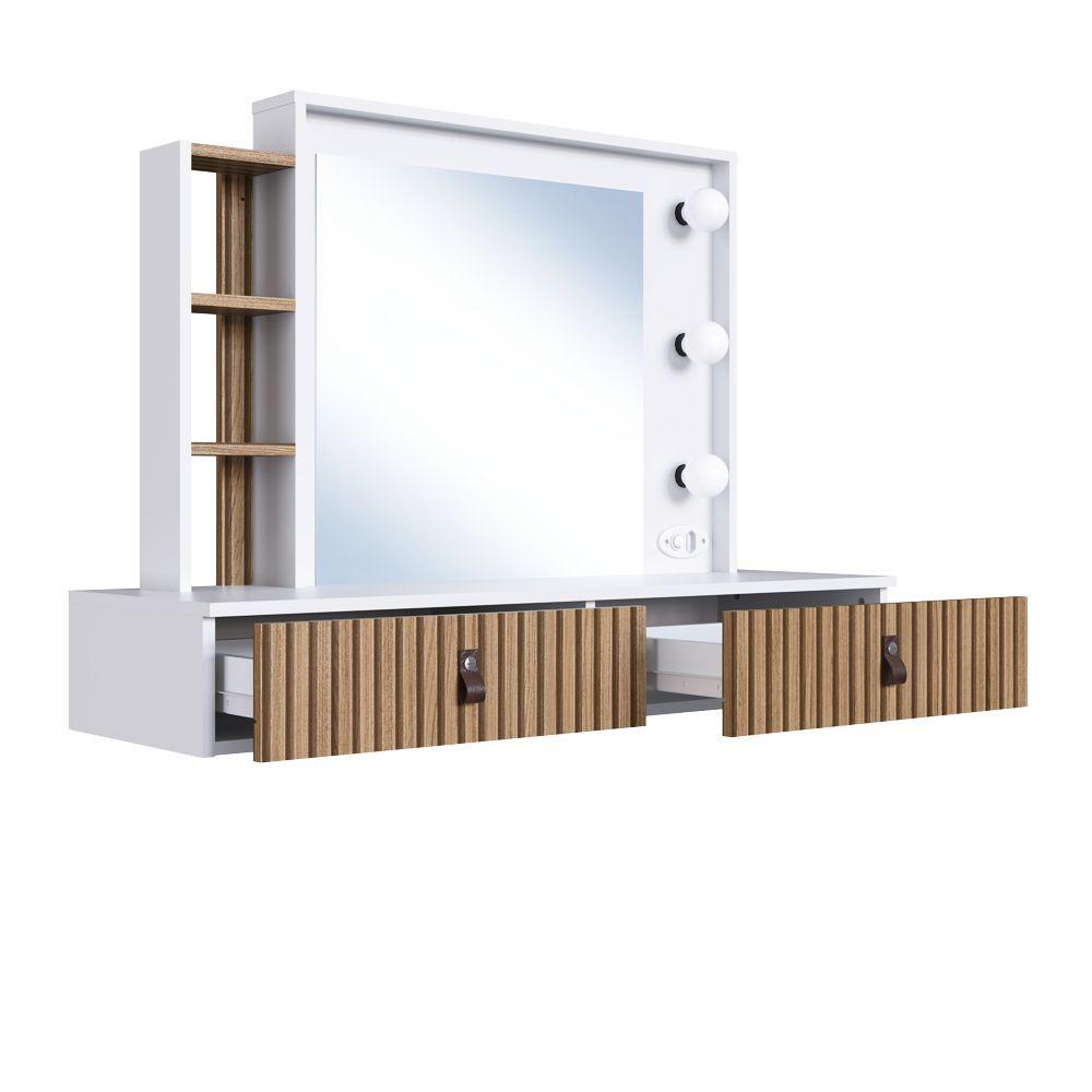 Tocador mural con espejo 2 gavetas con luz amber-0