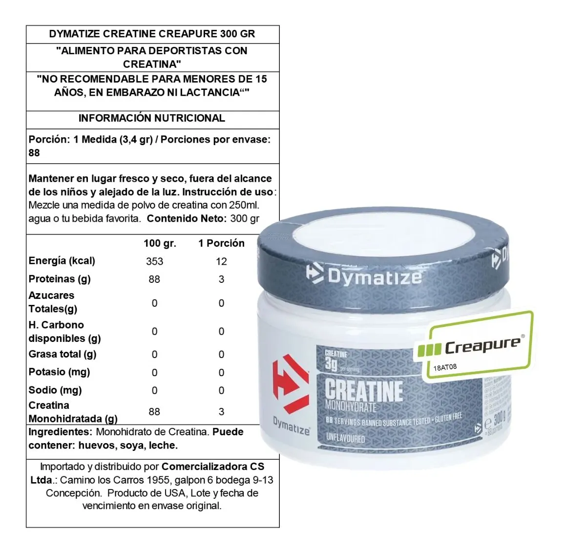 Creatina Dymatize Creapure 500g Sin Sabor-1
