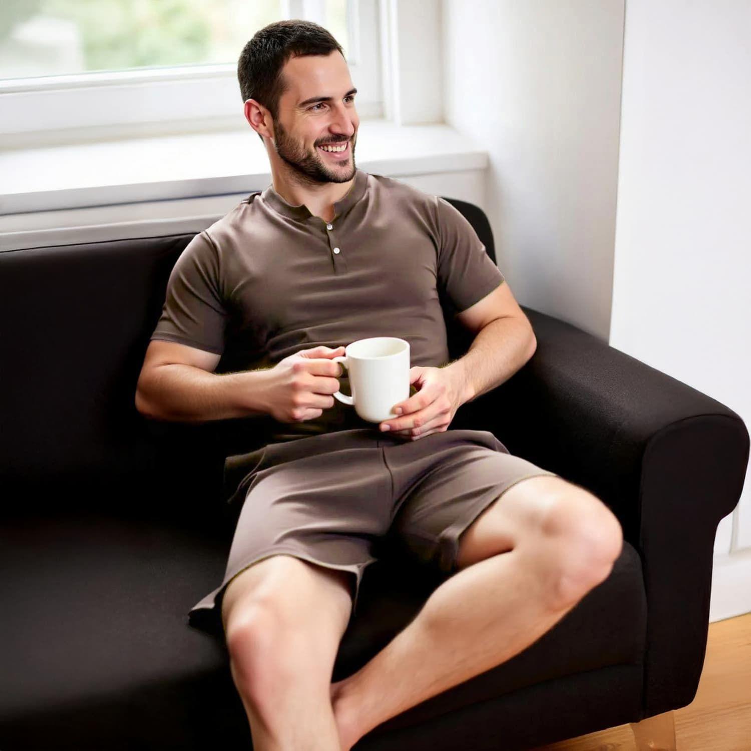 Set Pijama Hombre - Corto - 100% Bambú - Fresco y Suave -  Café - Talla  L - Hypnos-2