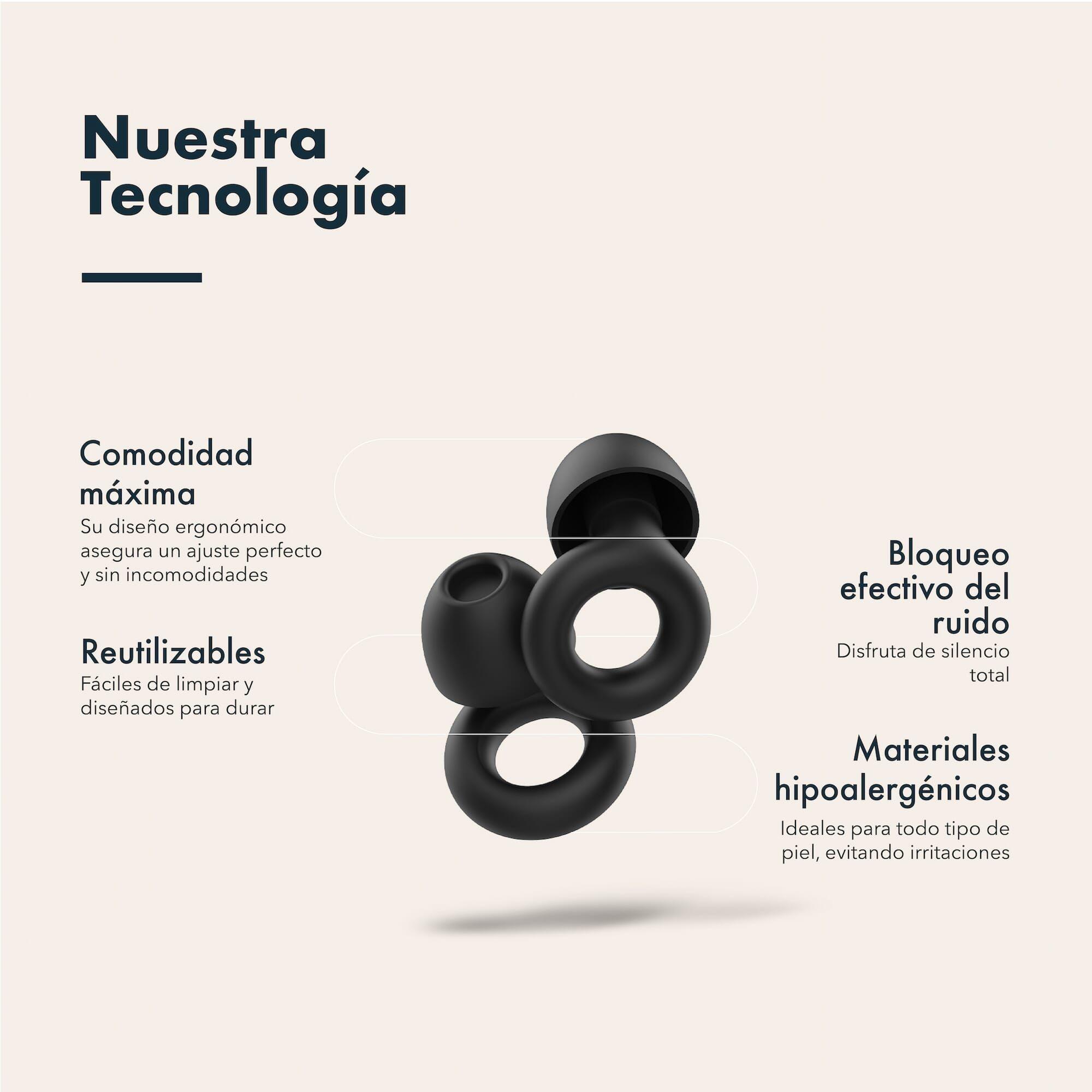 Tapones para Oídos Reutilizables e Hipoalergénicos Silicona 30 db Negro-2