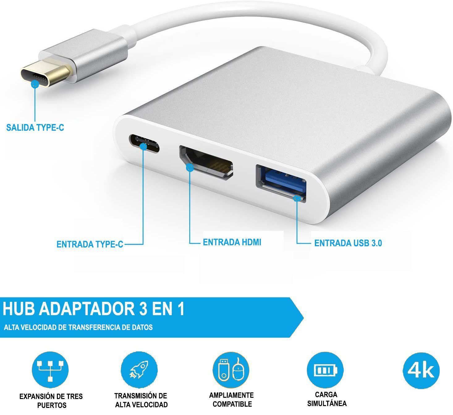 Adaptador Hub Tipo C Usb C A Hdmi 4k Usb 3.0 Tipo C Notebook-2