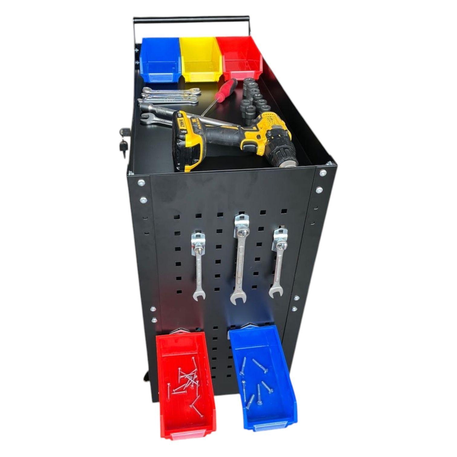 Carro porta herramientas con cajones para armario con ruedas Negro-4