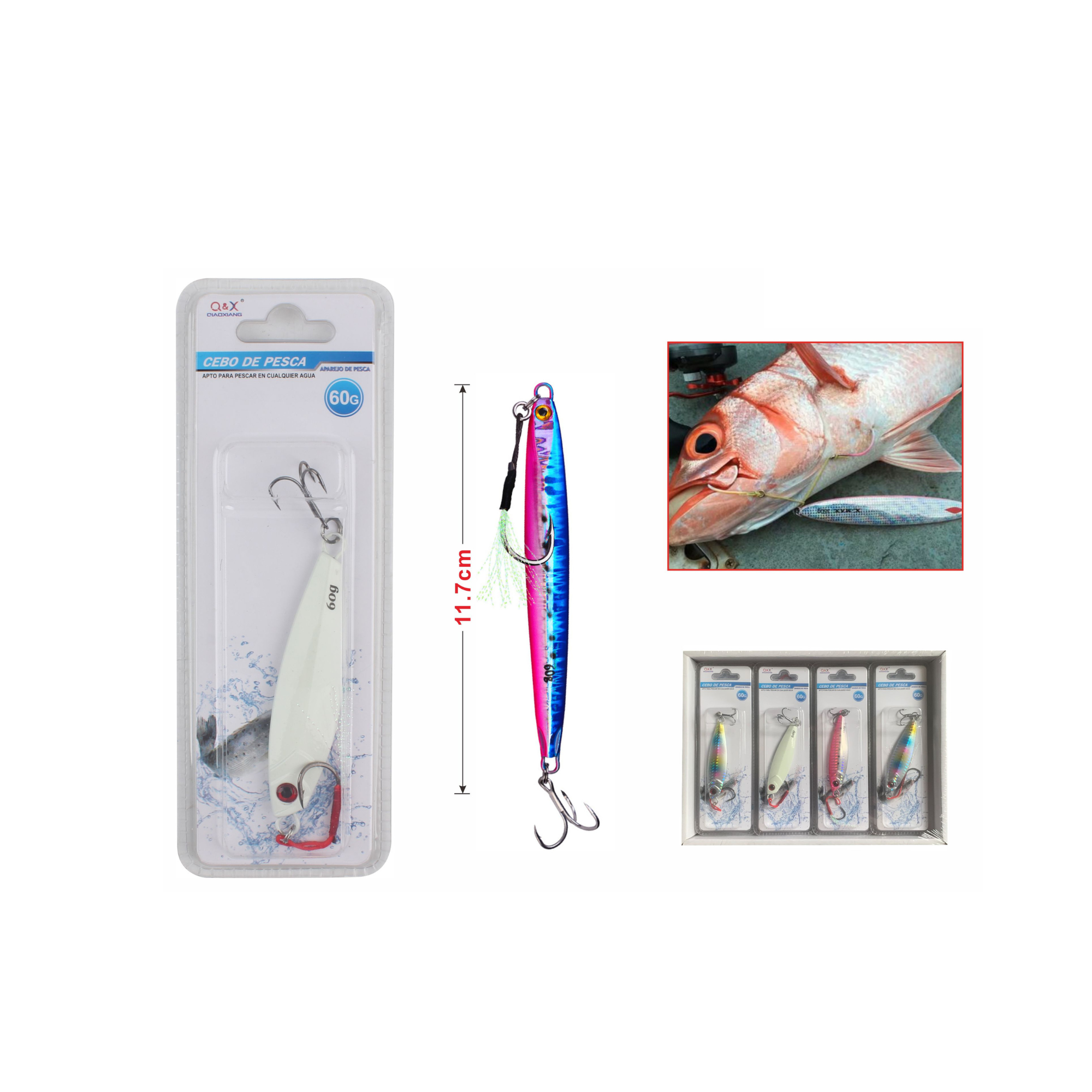 Pez De Plomo 1004-60G Con Anzuelo De Tres Garras-1