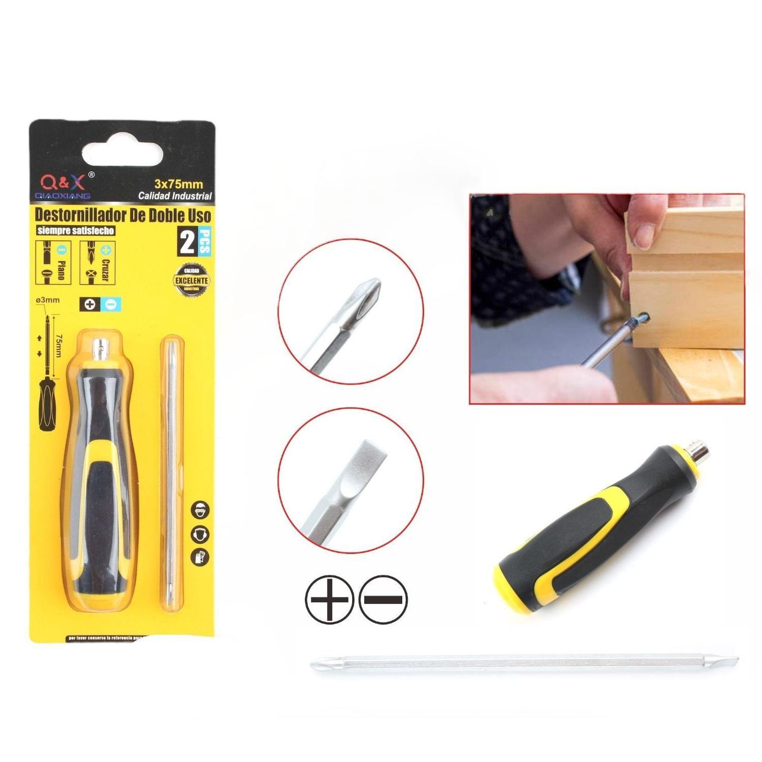 Destornillador De Doble Uso Con Mango Amarillo Y Negro 3Mm*75Mm-0