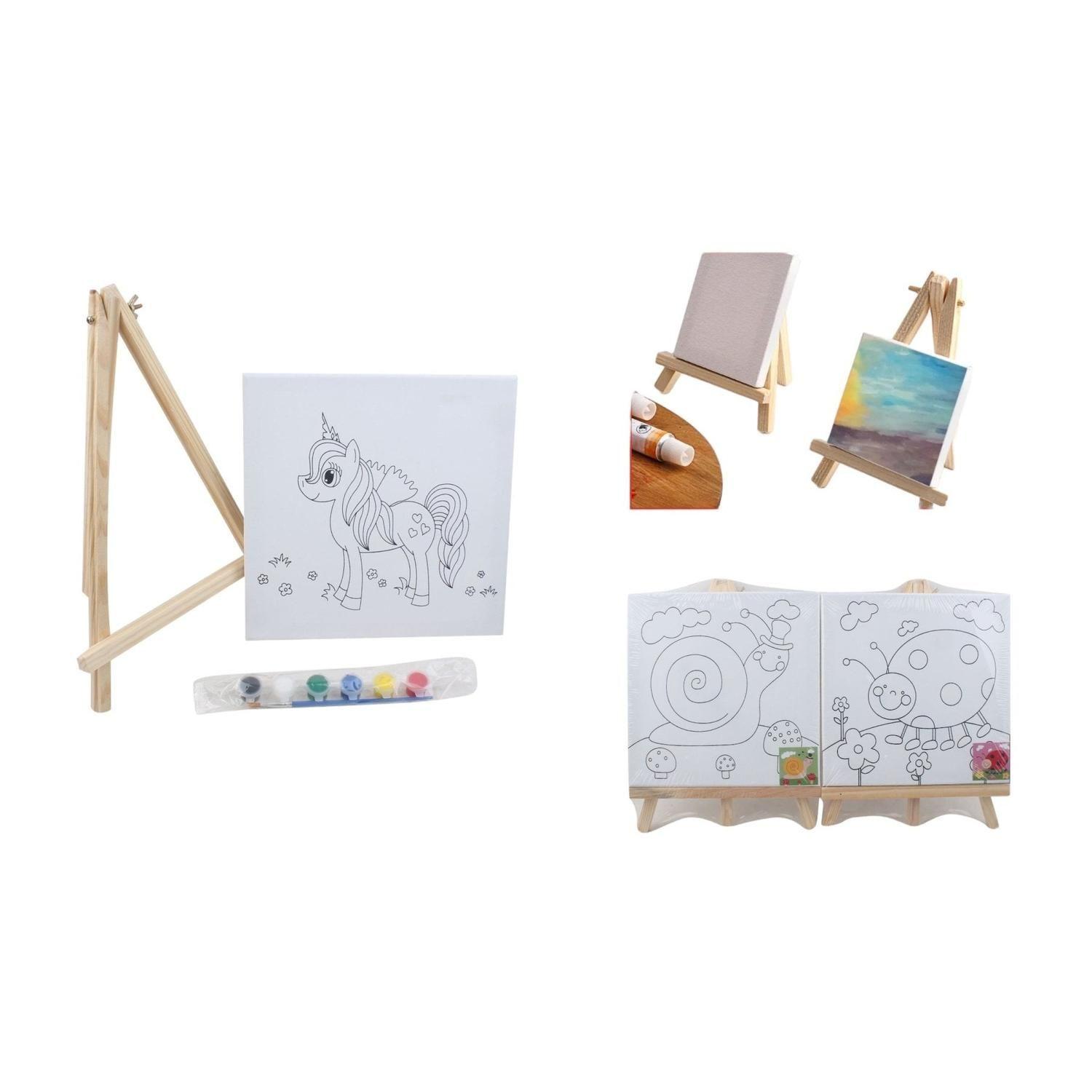Marco Lienzo Linea + 3 Pinturas Siamesas + 1 Pincel + Caballete 11*11-1