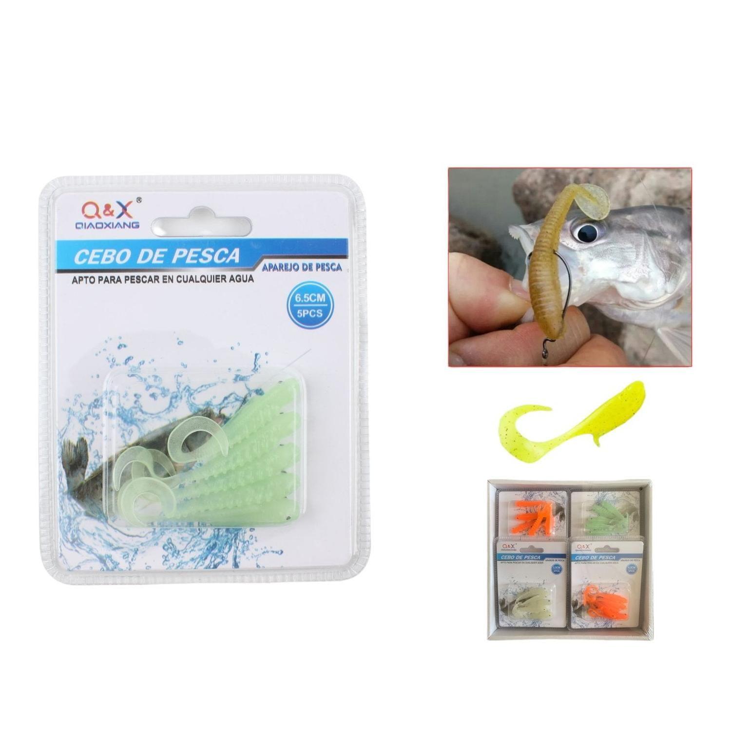 (Cebo Falso) 5 Piezas En Forma De Pez Suave Gusano Pesca Cebo Falso Gancho 6,5 Cm-0