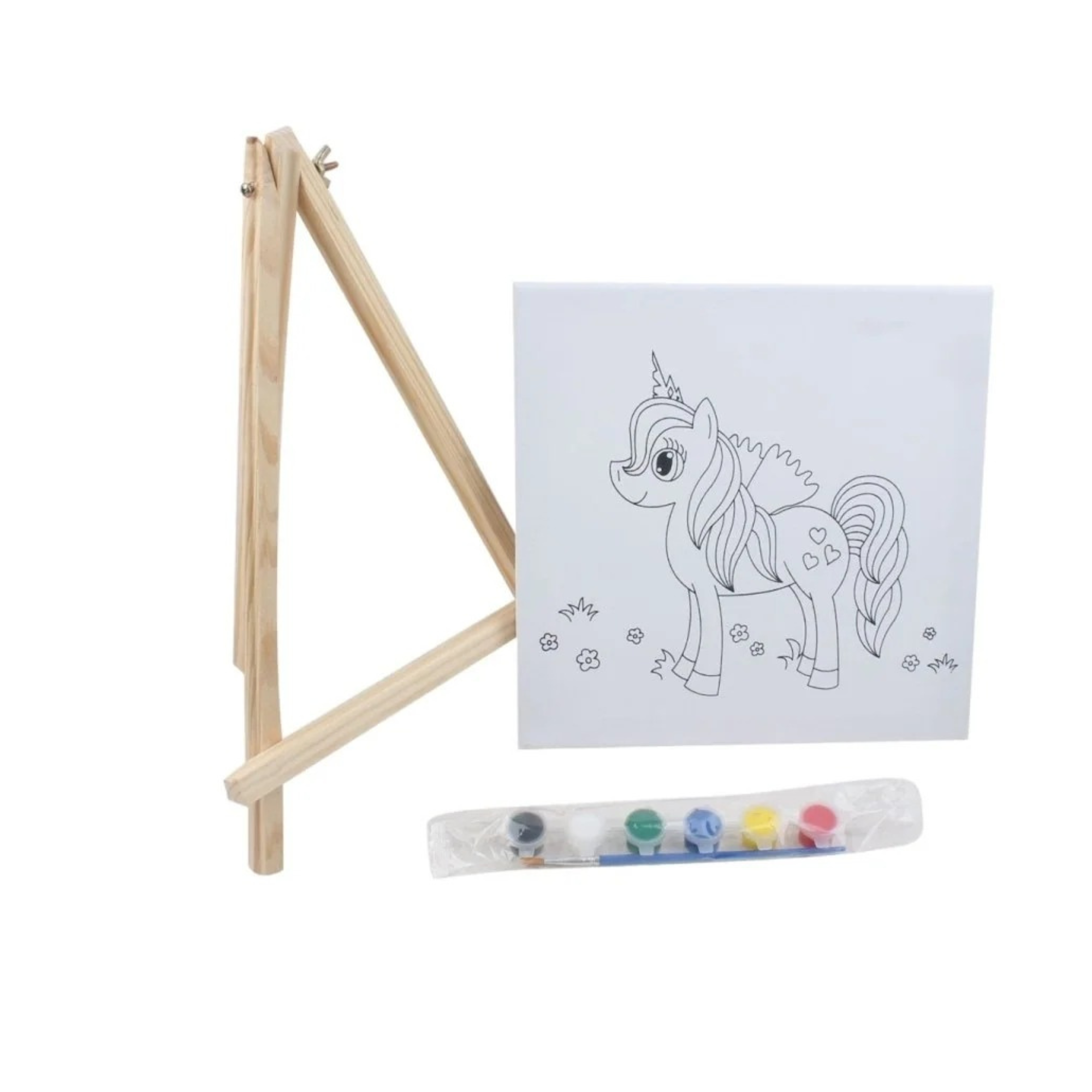 Marco Lienzo Linea + 6 Pinturas Siamesas + 1 Pincel + Caballete 25*25-0