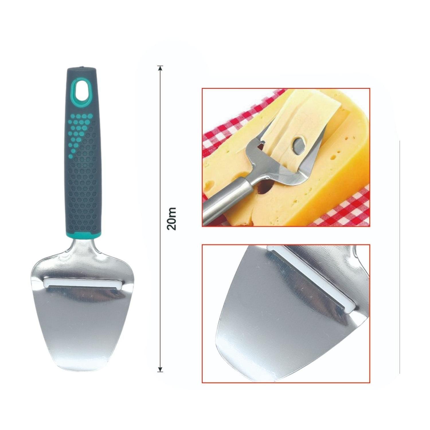 Cuchillo de queso con mango gris de plástico ideal para quesos duros y suaves-2