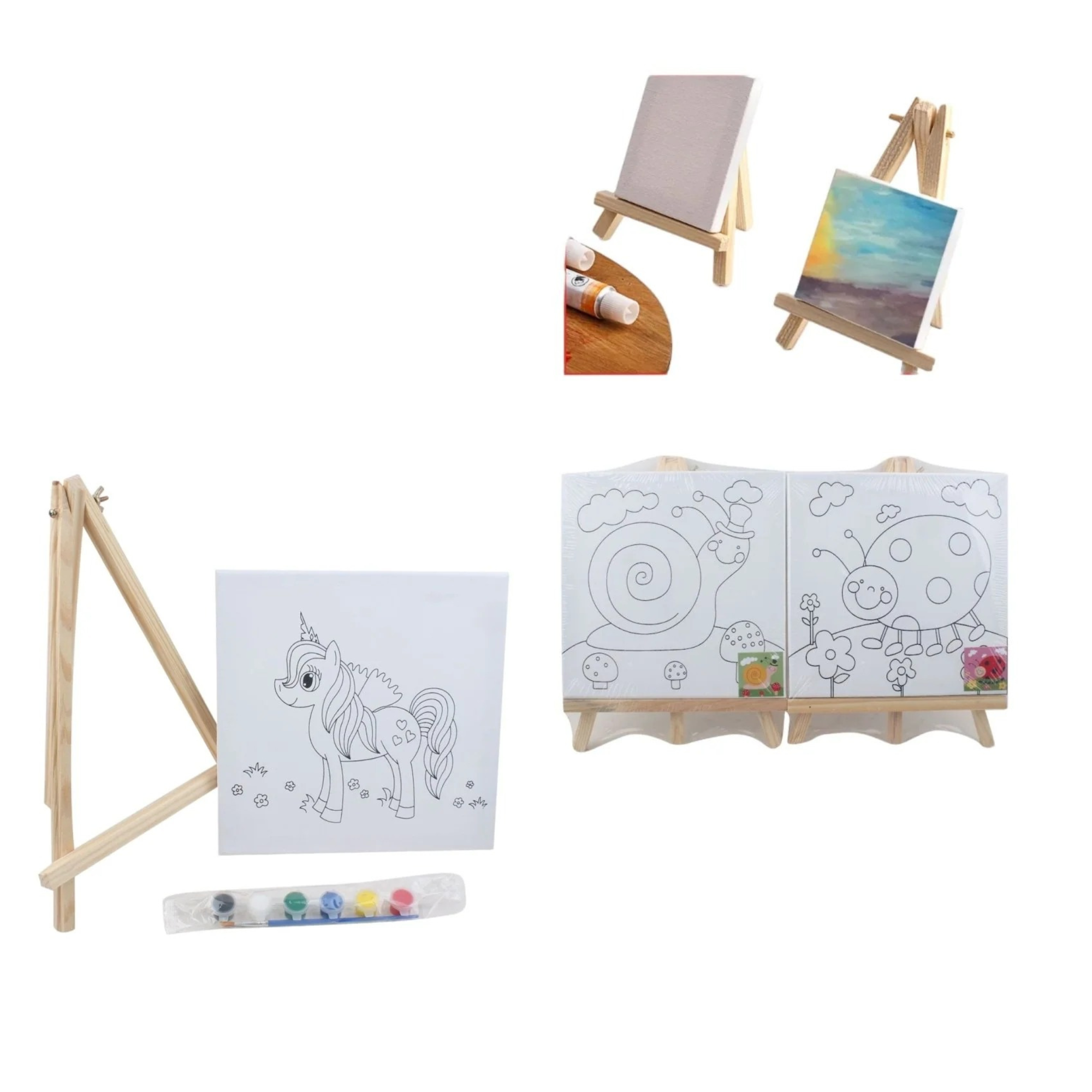 Marco Lienzo Linea + 6 Pinturas Siamesas + 1 Pincel + Caballete 15*15-1