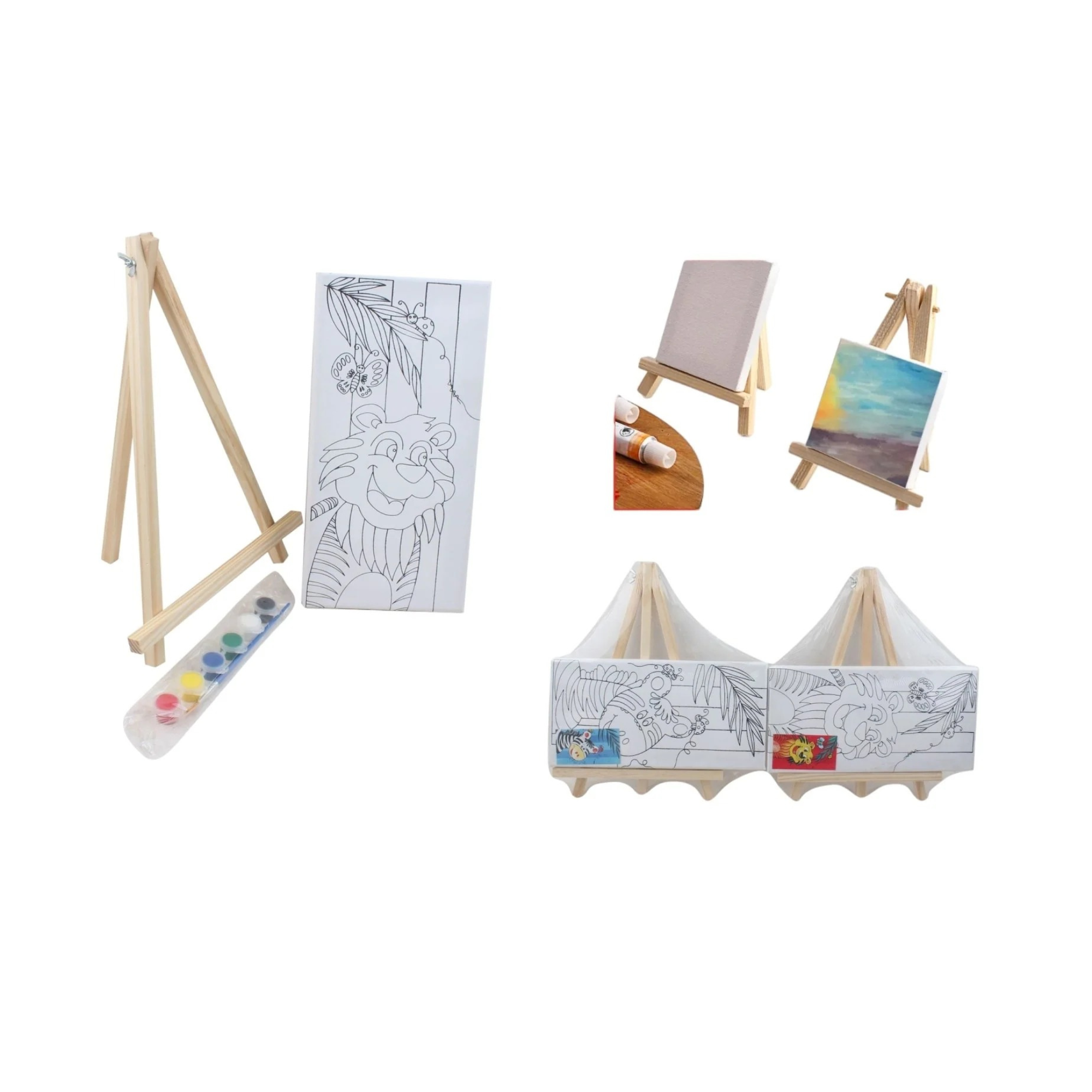 Marco Lienzo Linea + 6 Pinturas Siamesas + 1 Pincel + Caballete 15*30-1