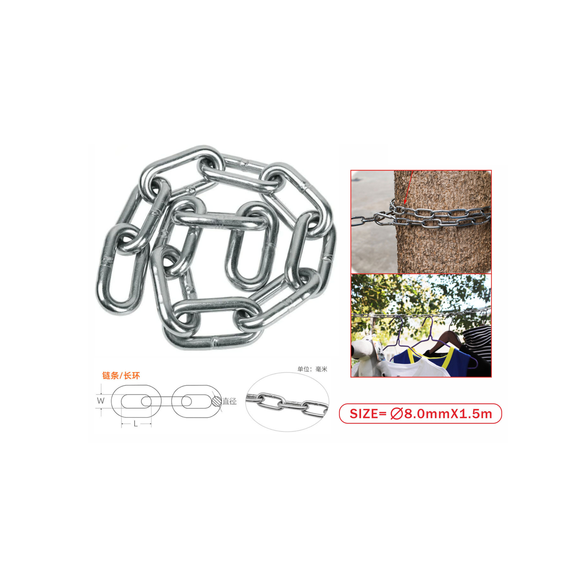 Cadena De Hierro Galvanizado 8Mm*1,5M-1