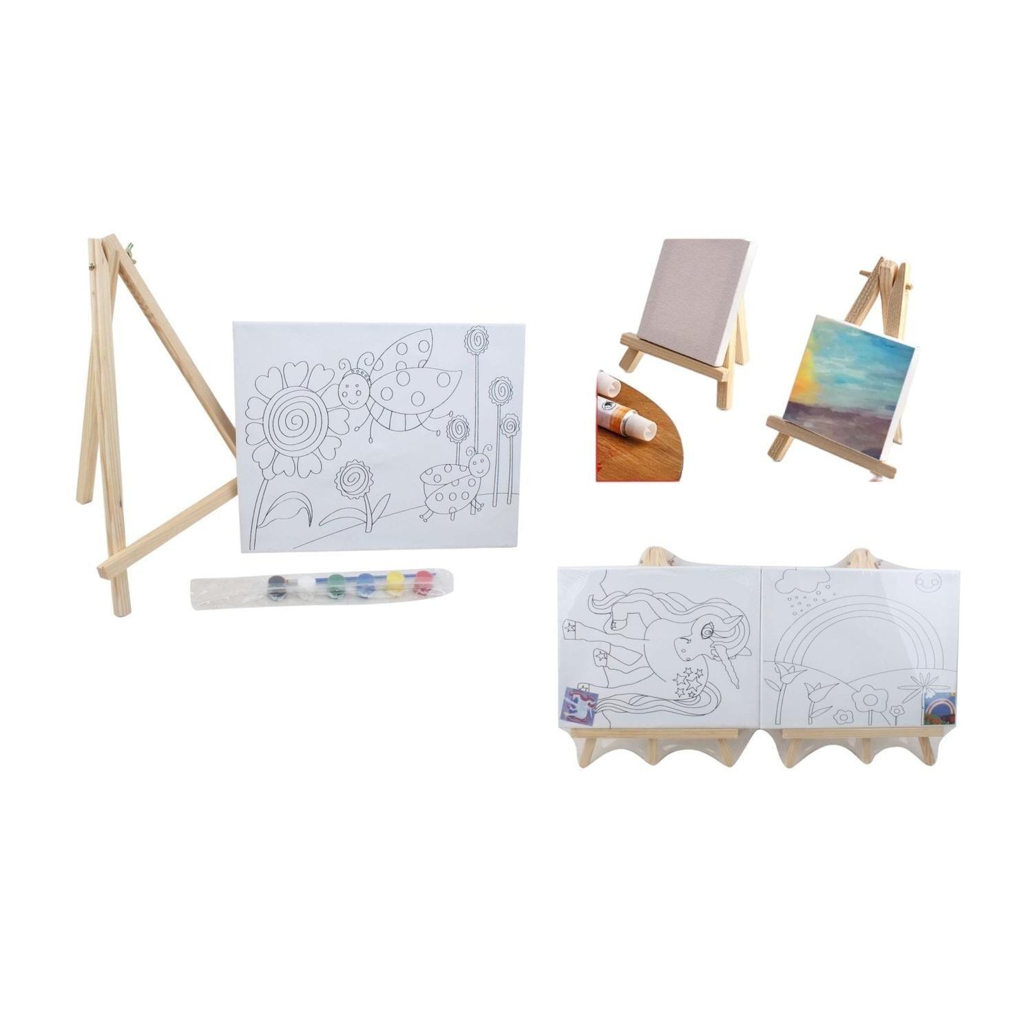Marco Lienzo Linea + 6 Pinturas Siamesas + 1 Pincel + Caballete 20*30-1