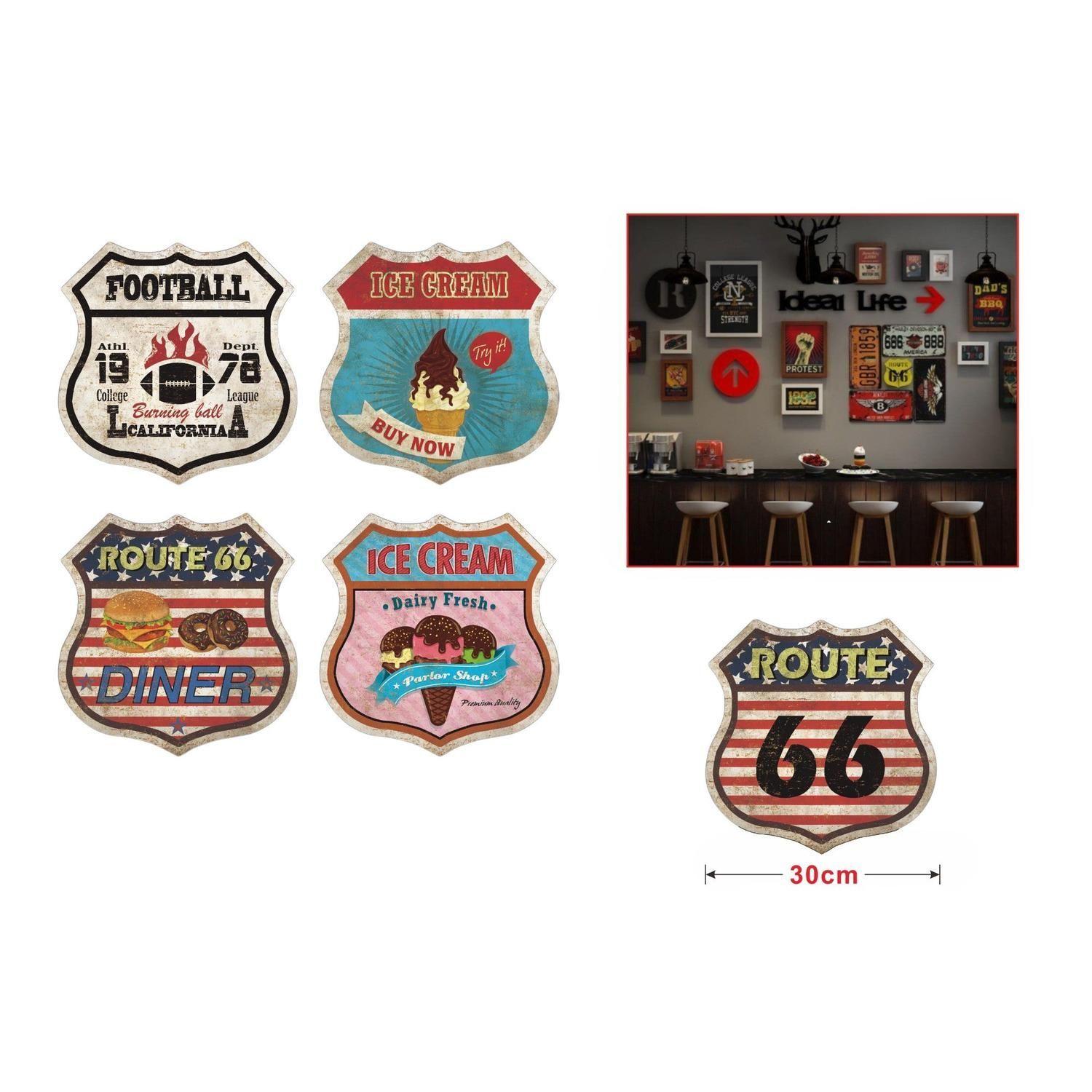 Cuadro vintage de hojalata Ruta 66 30x30 cm-2