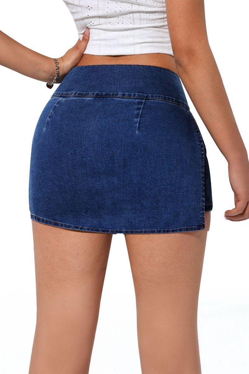 Falda Short Jeans Mezclilla Full Elasticada Tiro Alto Pretina Alta-2