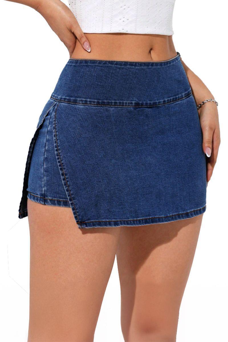 Falda Short Jeans Mezclilla Full Elasticada Tiro Alto Pretina Alta-3