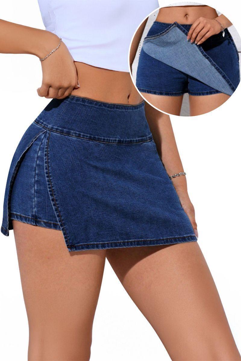Falda Short Jeans Mezclilla Full Elasticada Tiro Alto Pretina Alta-1