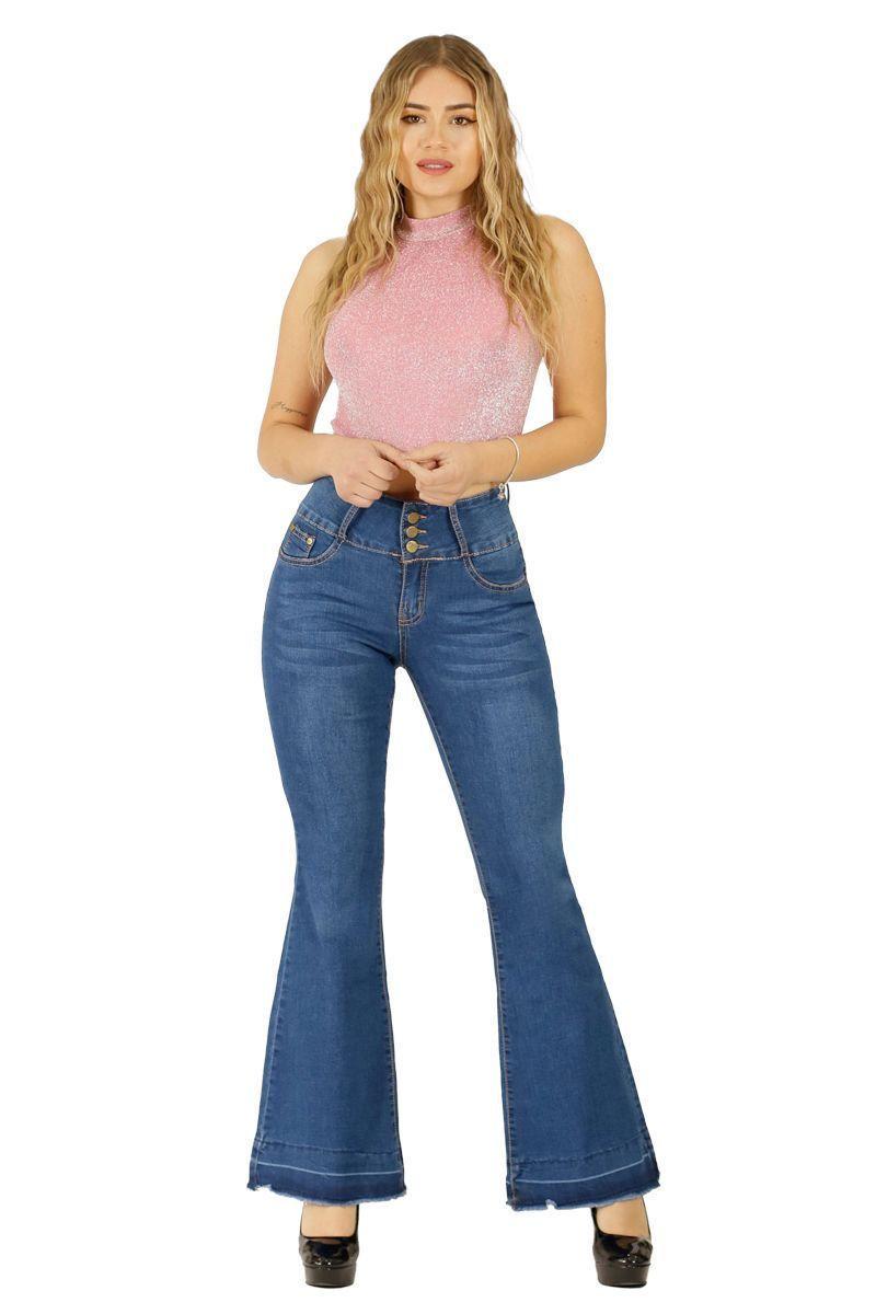 Jeans Flare Push Up Pata Ancha Corte Colombiano Acampanado Levanta Cola-0