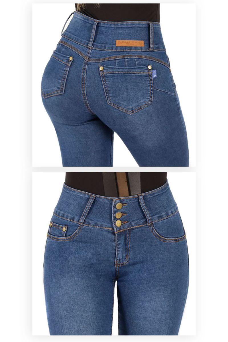 Jeans Mujer Push Up Levanta Cola Corte Colombiano Tiro Alto Calce Perfecto Full Elasticados-4