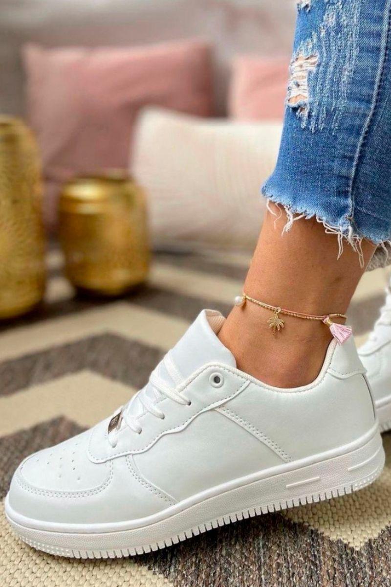 Zapatillas Deportivas Mujer Blancas Eco Cuero-4