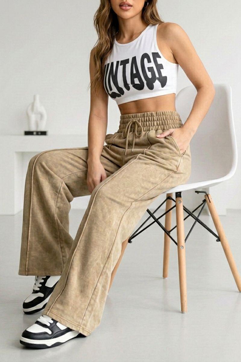Pantalón Buzo Pre Lavado Verano Palazzo 100% Algodón Elasticados Wide Leg-7