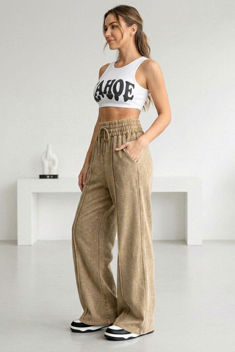 Pantalón Buzo Pre Lavado Verano Palazzo 100% Algodón Elasticados Wide Leg-4