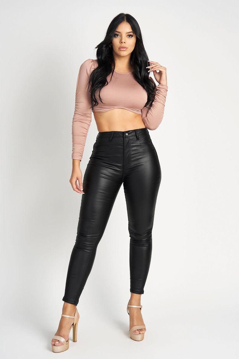 Jeans Eco Cuero Calce Perfecto Tiro Alto Elasticados 5 Botones Forrados-2