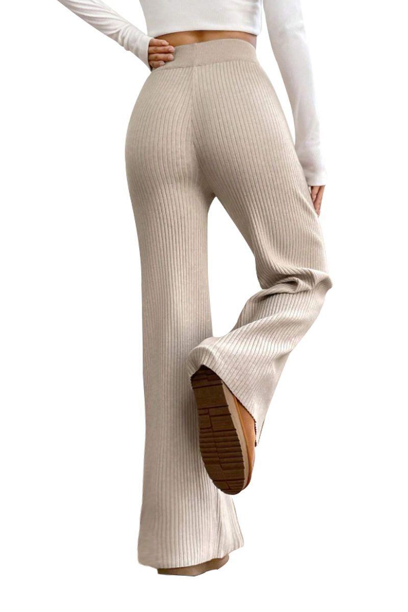 Pantalón Lanilla Tejido Palazzo Elasticado Wideleg Tiro Alto-3