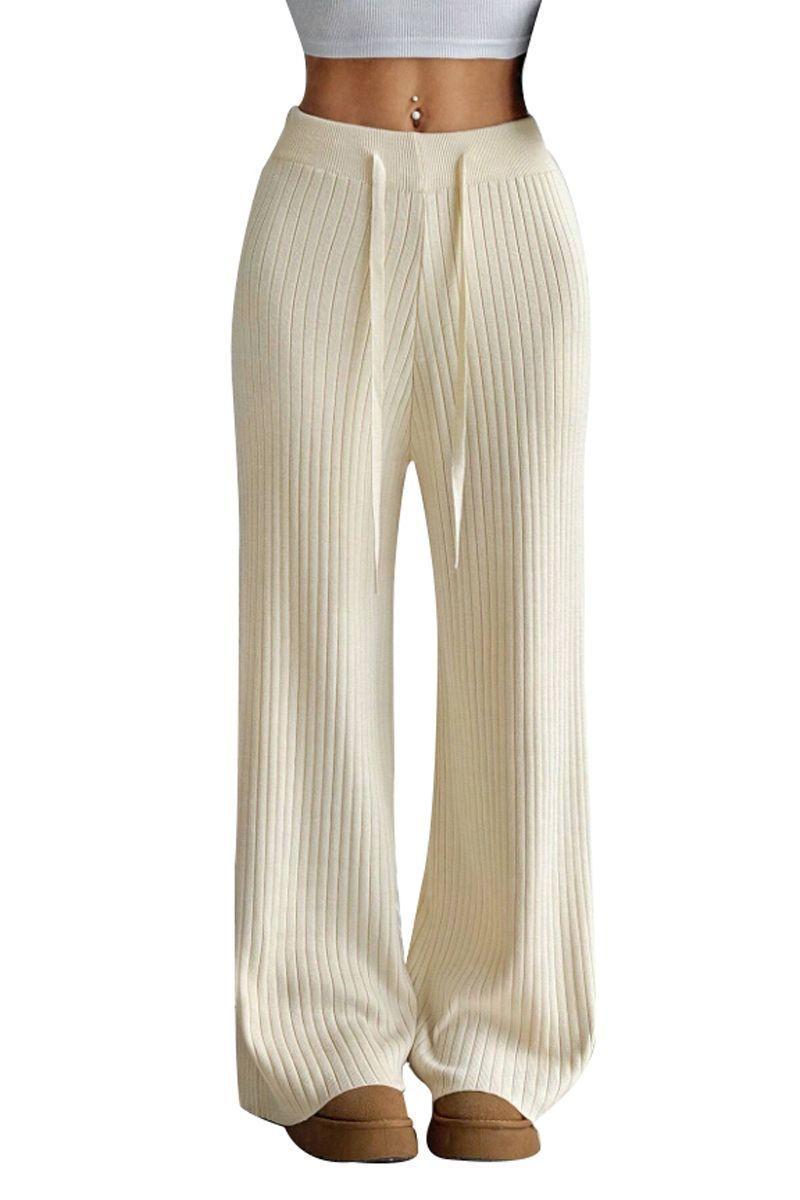 Pantalón Lanilla Forrado Chiporro Tejido Palazzo Elasticado Wideleg -0