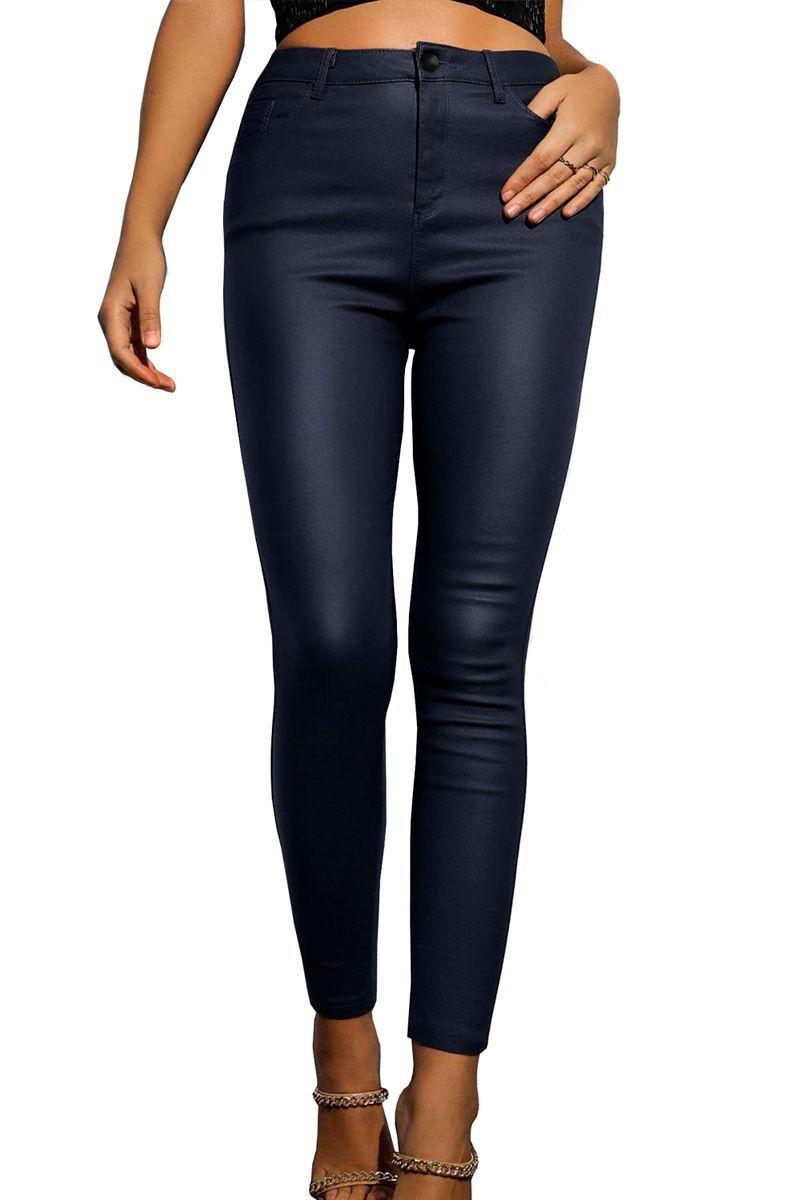 Jeans Eco Cuero Azul Calce Perfecto Tiro Alto Elasticados Forrados-3