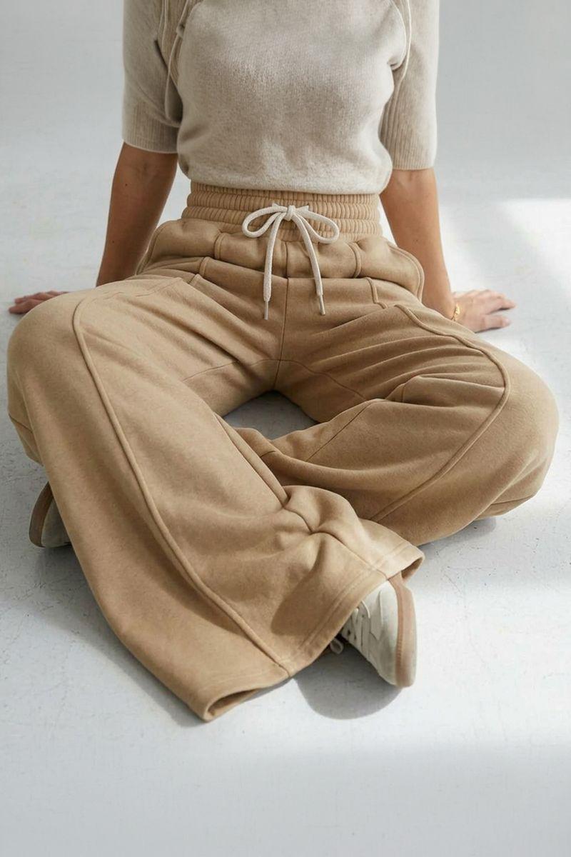 Pantalón Buzo Algodón - Pretina Ancha Palazzo Oversize Elasticados - Wide Leg-4