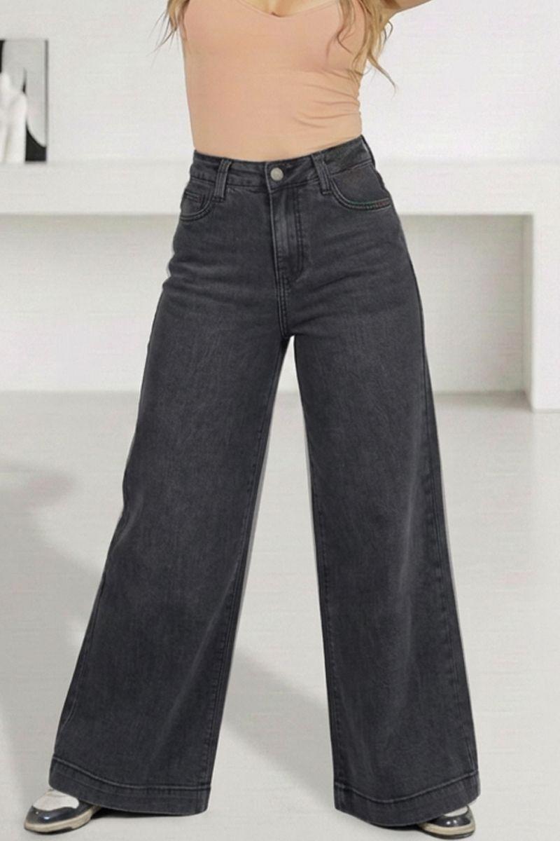 Jeans Wide Leg Palazzo Elasticado Tiro Alto Push Up Oversize-0