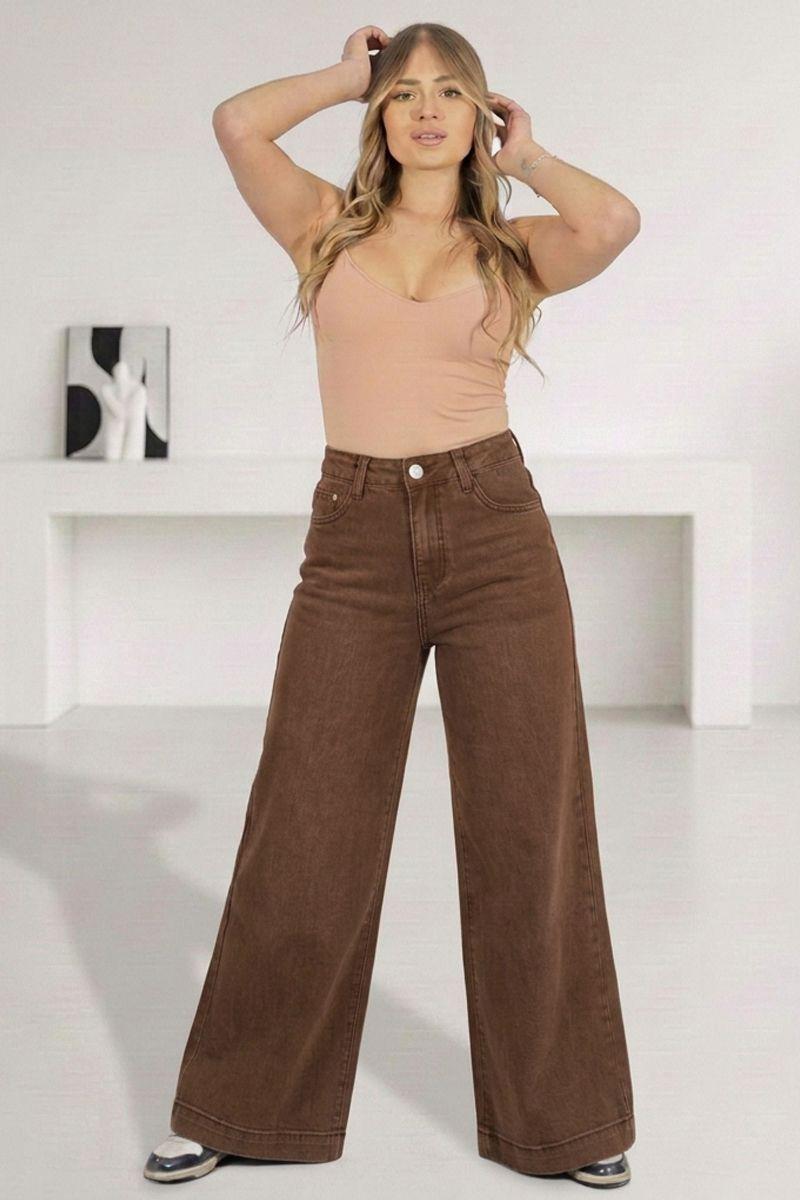 Jeans Wide Leg Palazzo Elasticado Tiro Alto Push Up Oversize-0