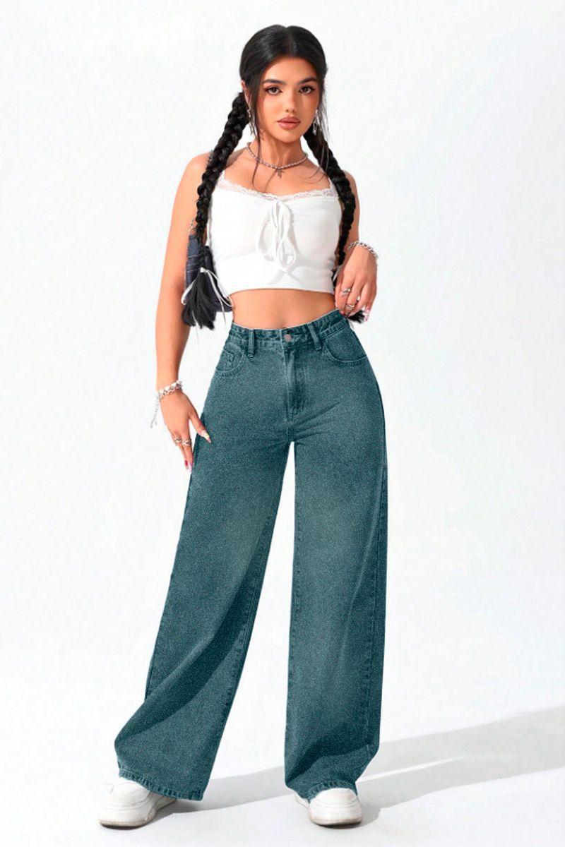 Jeans Wide Leg Palazzo Elasticado Tiro Alto Push Up Oversize-4